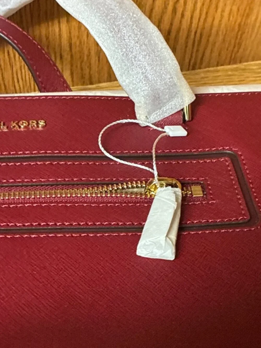 NEW Michael Kors Charlotte Large NS Tote Leather‎ Structured Cherry Red NWT
